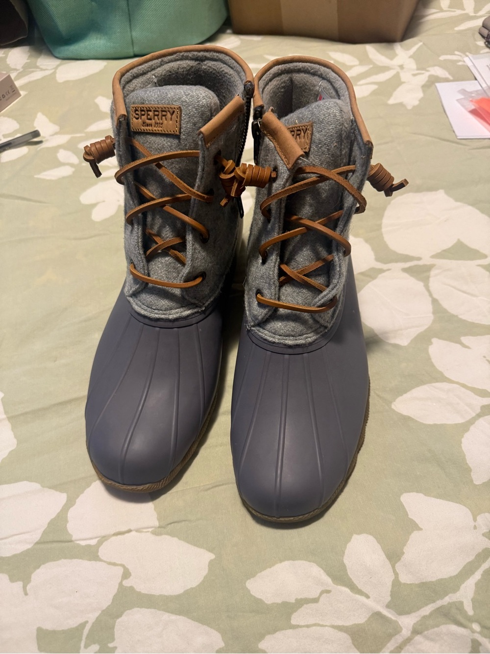 Sperry Women’s Duck Boots in Gray with Tan Accents